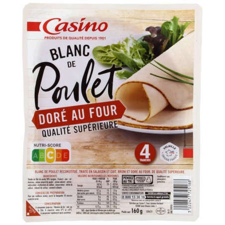 CASINO Blanc de poulet doré au four 4 tranches 160g